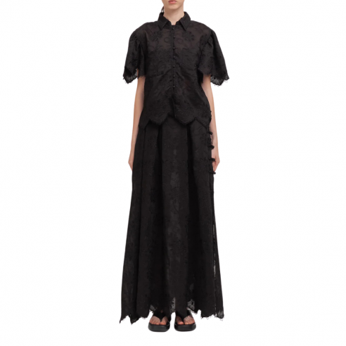 WEILI ZHENG MAXI GONNA RICAMATA BLACK