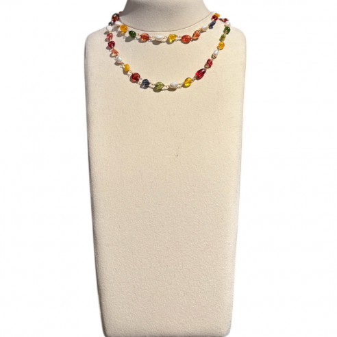 ALEVA' COLLANA ROSARIO TORMALINE-PERLE MIX COLORI