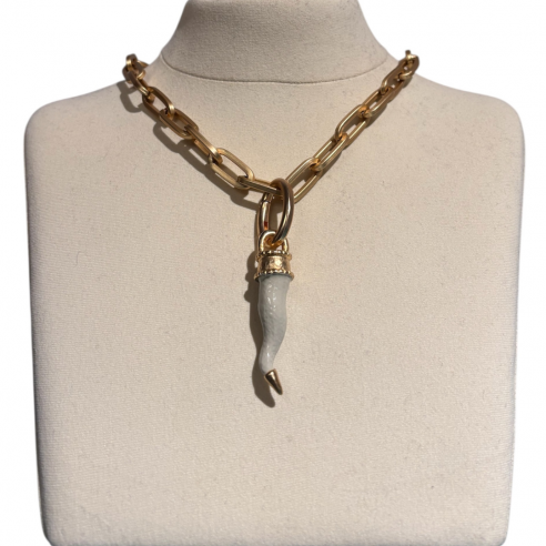 ALEVA' CIONDOLO CORNO ORO SMALTATO-BIANCO PERLA