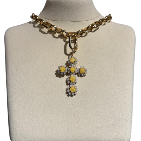 ALEVA' CIONDOLO CROCE LULU ORO-SPARKLE GIALLO