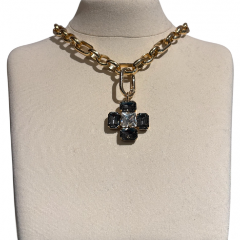 ALEVA' CIONDOLO CROCE QUADRA GRIGIO FUMEE