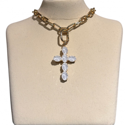 ALEVA' CIONDOLO CROCE IRIS BIANCO