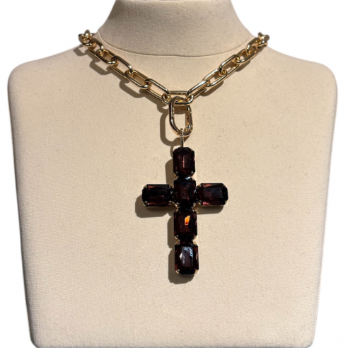 ALEVA' CIONDOLO CROCE PRINCESS BURGUNDY