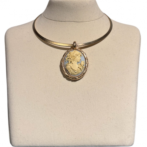 ALEVA' CIONDOLO CAMMEO ORO AZZURRO