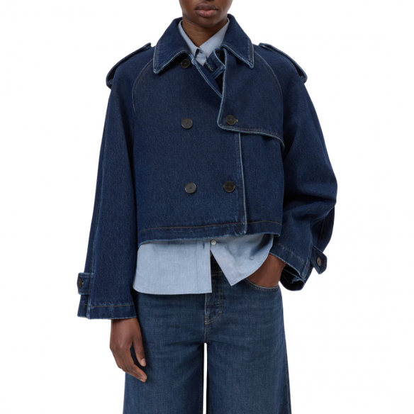 CLOSED CROPPED TRENCH DARK BLUE