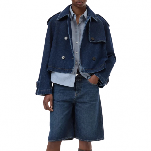 CLOSED CROPPED TRENCH DARK BLUE