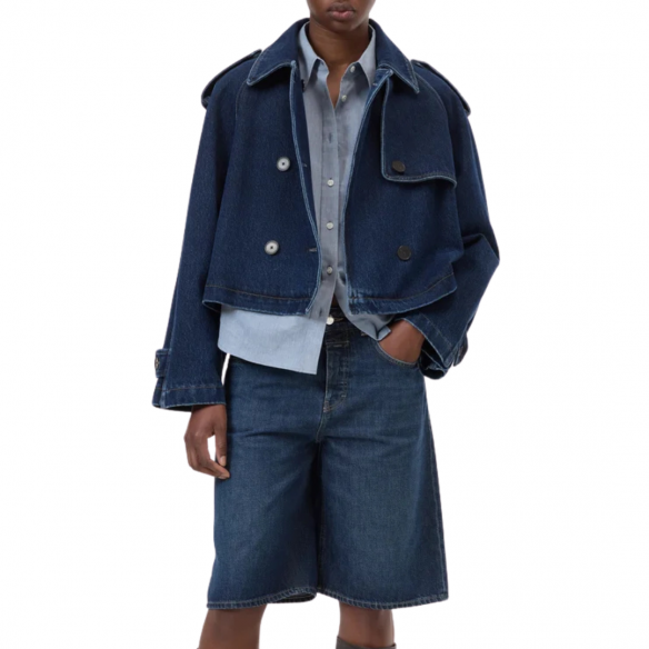 CLOSED CROPPED TRENCH DARK BLUE