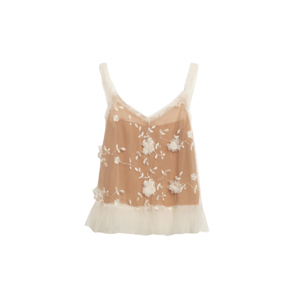 WEILI ZHENG S26CT17 WHITE FLOWER TOP RICAMATO