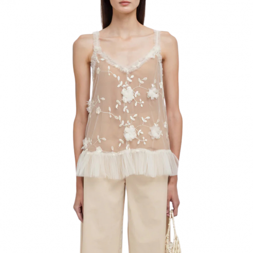 WEILI ZHENG S26CT17 WHITE FLOWER TOP RICAMATO