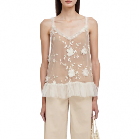 WEILI ZHENG S26CT17 WHITE FLOWER TOP RICAMATO