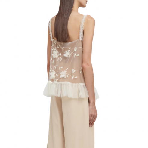 WEILI ZHENG S26CT17 WHITE FLOWER TOP RICAMATO