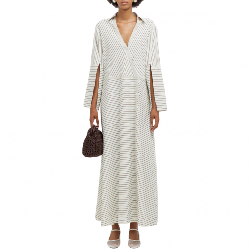 WEILI ZHENG S26DL08 CREAM STRIPE MAXI ABITO...