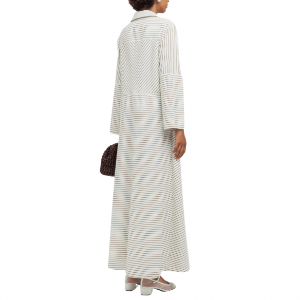 WEILI ZHENG S26DL08 CREAM STRIPE MAXI ABITO CAMICIA