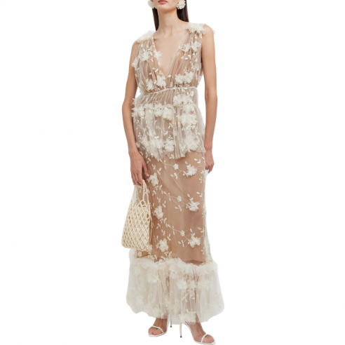 WEILI ZHENG S26DL11 WHITE FLOWER ABITO LUNGO RICAMATO