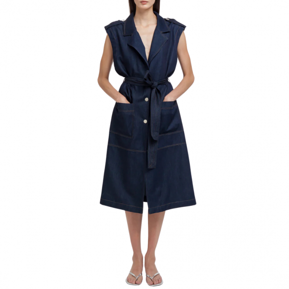 WEILI ZHENG S26JG03 MAXI GILET IN CHAMBRAY DEEP BLUE DENIM