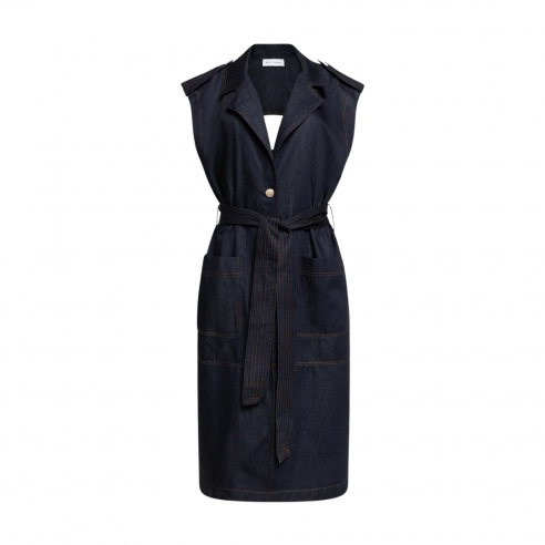 WEILI ZHENG S26JG03 MAXI GILET IN CHAMBRAY DEEP BLUE DENIM