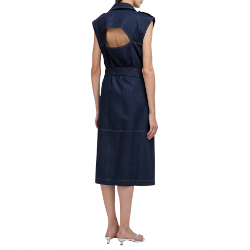 WEILI ZHENG S26JG03 MAXI GILET IN CHAMBRAY DEEP...