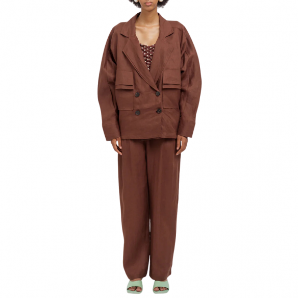 WEILI ZHENG S26JK11 GIACCA SARTORIALE IN LINO COCOA BROWN