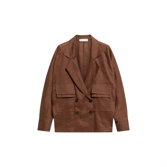 WEILI ZHENG S26JK11 GIACCA SARTORIALE IN LINO COCOA BROWN