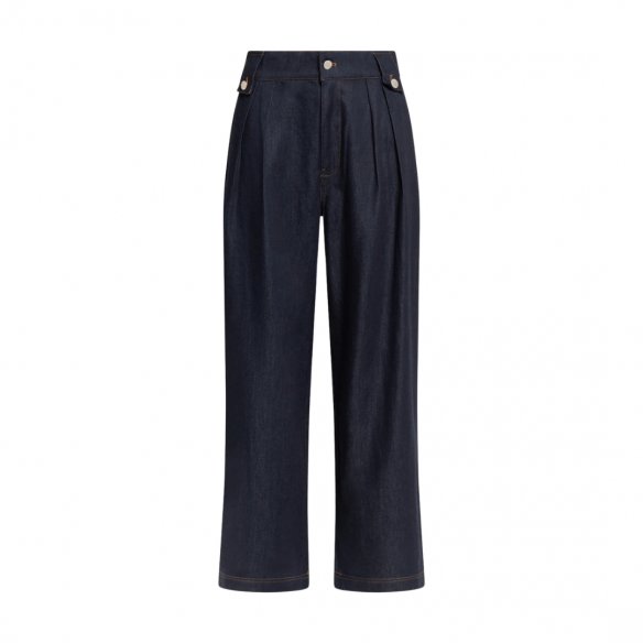 WEILI ZHENG S26PL13 PANTALONE AMPIO IN CHAMBRAY DEEP BLUE DENIM