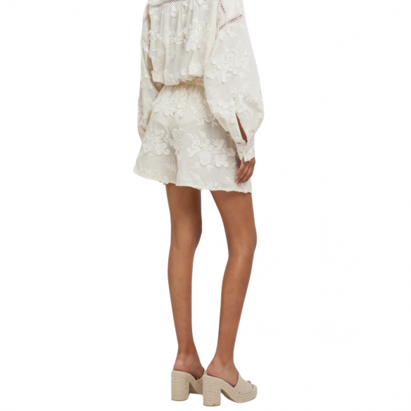 WEILI ZHENG S26PS08 SHORTS IN MUSSOLA RICAMATA WHITE