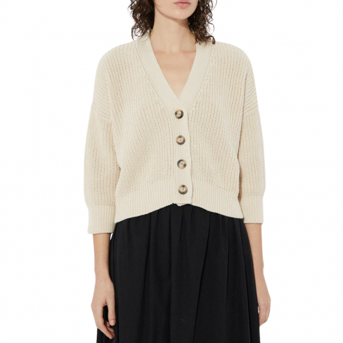RITA ROW SCLATER BEIGE RIBBED COTTON CARDIGAN