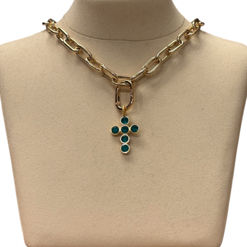 ALEVA' CIONDOLO CROCE MINITONDA VERDE