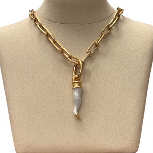 ALEVA' CIONDOLO CORNO ORO SMALTATO-AVORIO