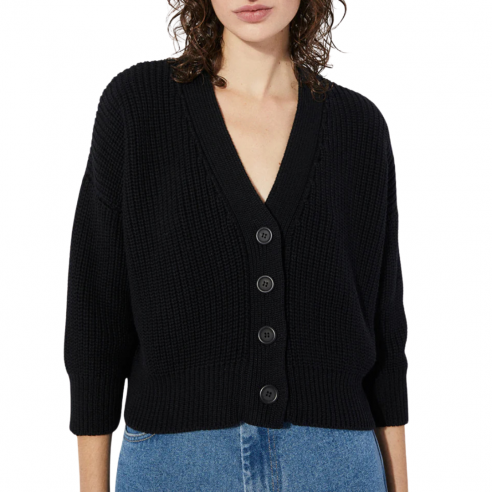 RITA ROW SCLATER BLACK  RIBBED COTTON CARDIGAN