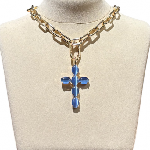ALEVA' CIONDOLO CROCE IRIS BLUETTE