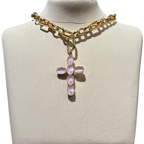 ALEVA' CIONDOLO CROCE IRIS ROSA TENUE MIRROR