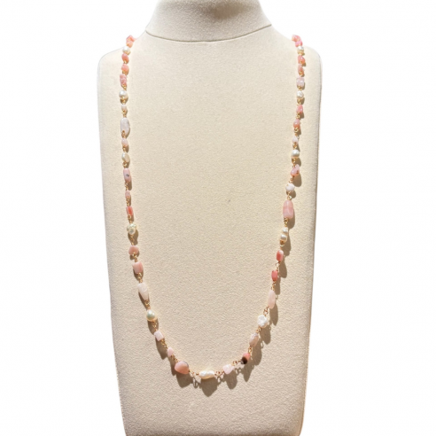 ALEVA' COLLANA ROSARIO ORO NUDE/PERLE