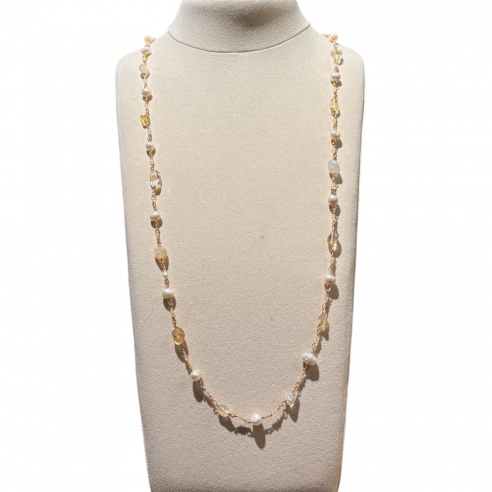 ALEVA' COLLANA ROSARIO ORO CHAMPAGNE/PERLE
