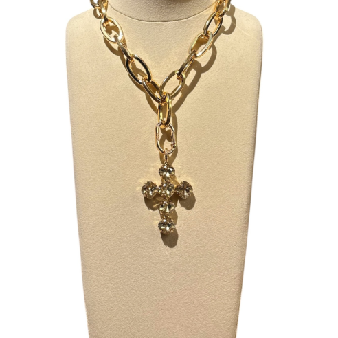 ALEVA' CIONDOLO CROCE BABY PRINCESS ORO CHAMPAGNE
