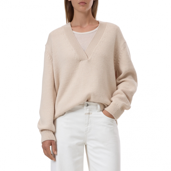 CLOSED V NECK LONG SLEEVE IVORY