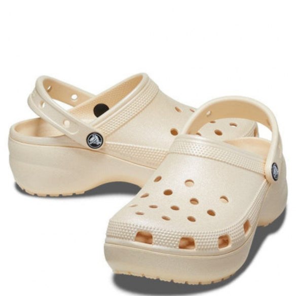 CROCS CLASSIC PLATFORM SHIMMER CLOG VANILLA